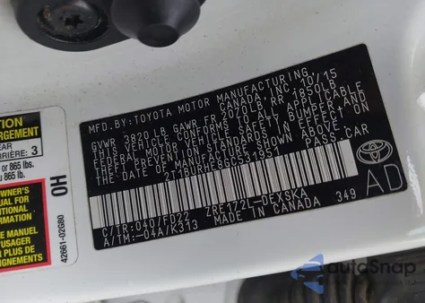 2016 Toyota Corolla L/Le/Le Pls/Prm/S/S Pls z USA, uszkodzony, nr VIN 2T1BURHE8GC531951